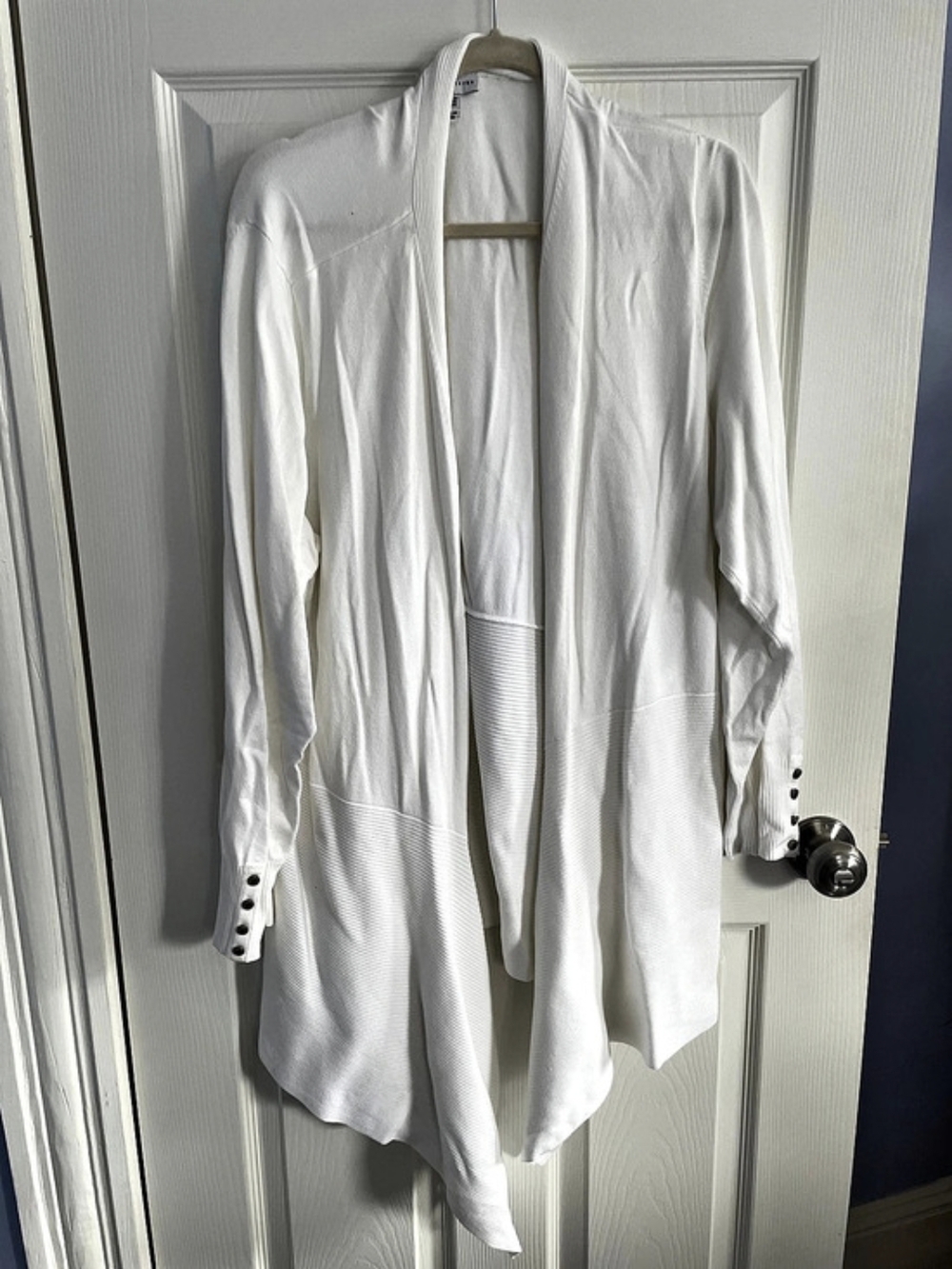Susan Graver Relaxed Cardigan with Button Detail White 3X